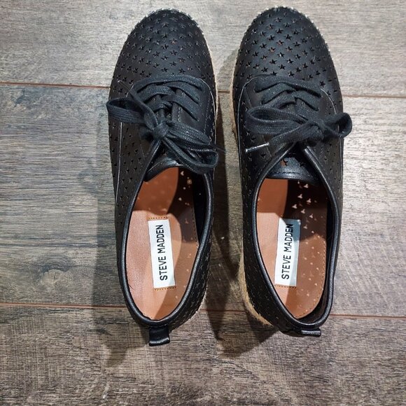Steve Madden Shadow Laceup Leather Espadrilles 2" Plateform Star Cutout Summer - Picture 14 of 14